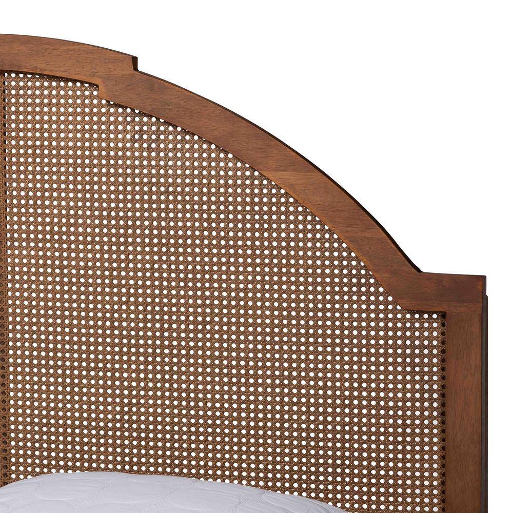 Walnut Brown King Wood Frame Platform Bed with Rattan Headboard