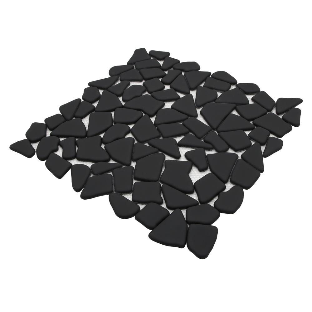 12" x 12" Black Matte Glass Pebble Mosaic Tile