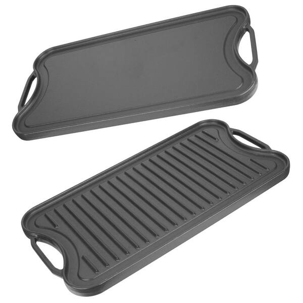 Reversible Cast Iron Griddle Plate for 2 Burner Gas Stove Top, Extra Large 20 x 10.5 Inch, Smooth and Ridged Sides