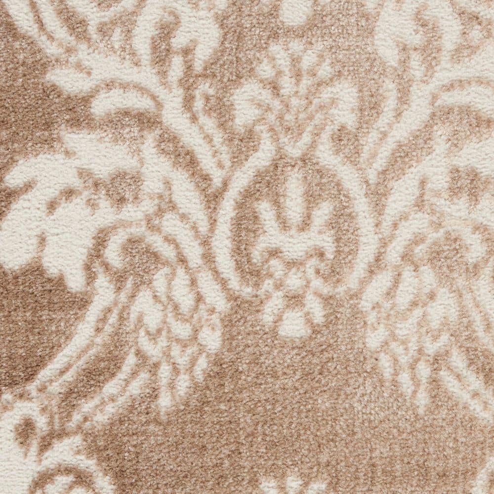 Ivory Mocha Floral Elegance 5' x 7' Easy-Care Synthetic Area Rug