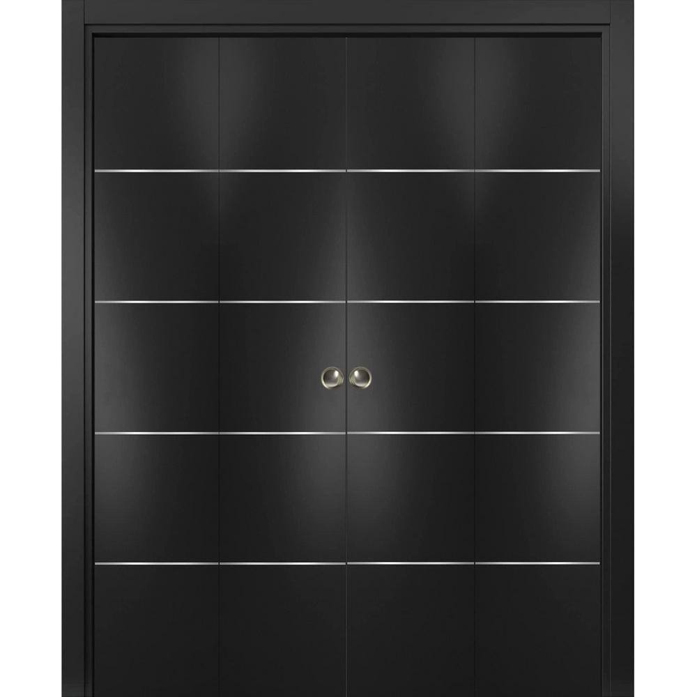 Sartodoors 0020 96 in. x 84 in. Flush Solid Wood Black Finished Wood