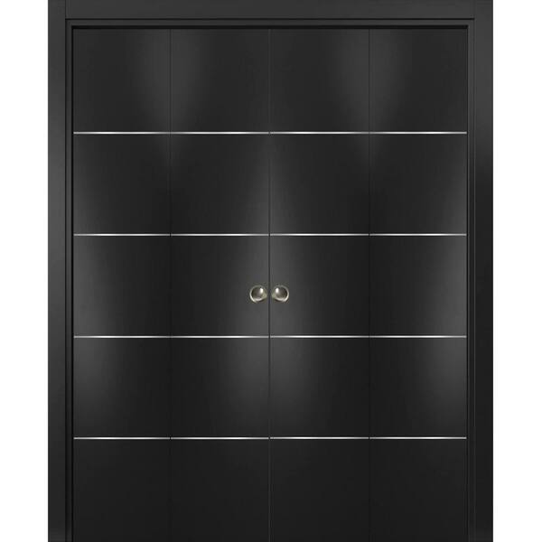 Sartodoors 0020 96 in. x 84 in. Flush Solid Wood Black Finished Wood Bifold Door with Double Hardware