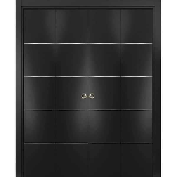 Sartodoors 0020 96 in. x 96 in. Flush Solid Wood Black Finished Wood Bifold Door with Double Hardware