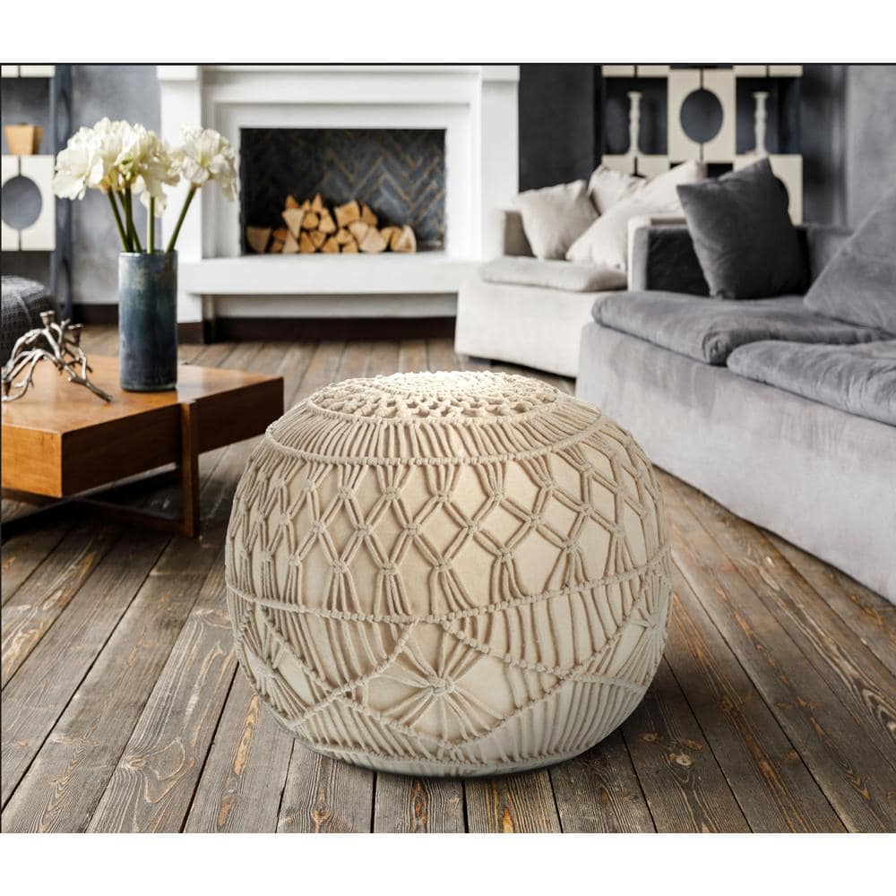 Braided Cotton Bliss Round Pouf in Beige/Natural, 20" x 16"