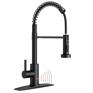 Touchless Single Handle Spring Pull-Down Sprayer Kitchen Faucet with Deckplate Advanced Pull Out Spray in Matte Black