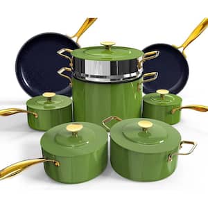 13 Piece Stainless Steel Nonstick Cookware Set in Avocado Green