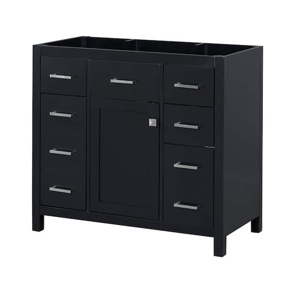 JUJABU 36 in. Bath Vanity Cabinet without Top with Door and 5-Drawers in Black