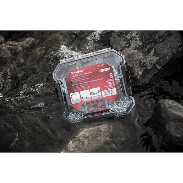 Husky 6 in. 6-Compartment Waterproof Storage Bin Small Parts