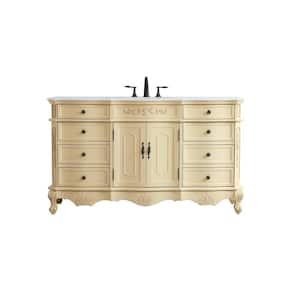 Simply Living 60 in. W x 21 in. D x 36 in. H Bath Vanity in Light Antique Beige with Ivory White Engineered Marble