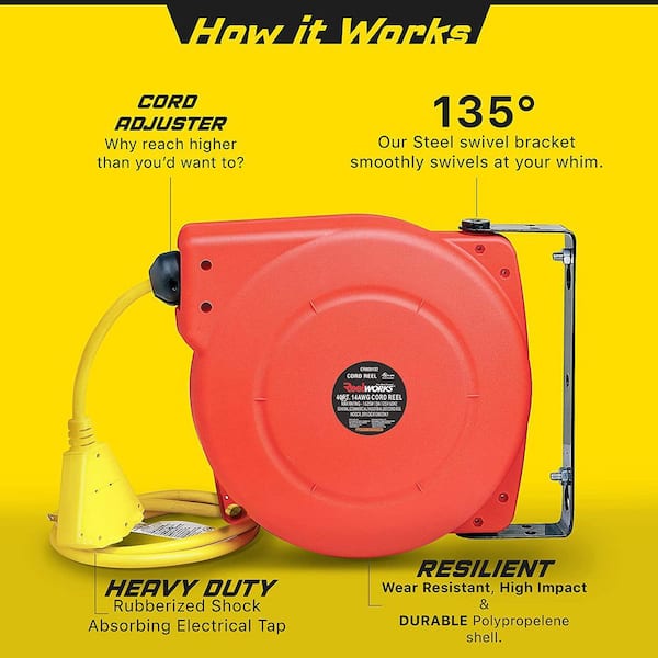 40 ft. 14/3 13 Amp Retractable Extension Cord Reel with 3-Grounded Outlets and Tri-Tap End