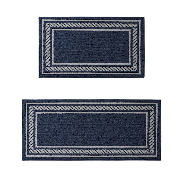 Washable Skid Resistant Denim Twist/Light Grey 2.2 ft. x 4 ft. / 2.2 ft. x 5 ft. All Loop Tufted Area Rug Set