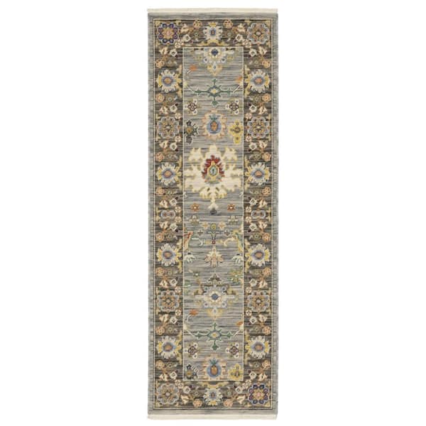 AVERLEY HOME Lavista Blue/Multi-Colored 2 ft. x 6 ft. Classic Persian Oriental Wool/Nylon Blend Indoor Runner Area Rug