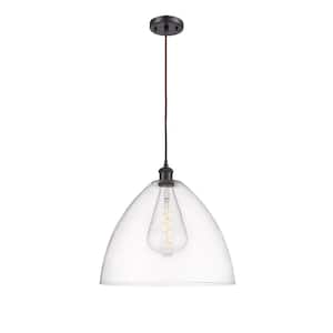 Bristol Glass 60-Watt 1 Light Oil Rubbed Bronze Shaded Pendant Light with Clear glass Clear Glass Shade