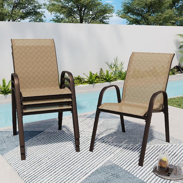 Stackable Powder-Coated Metal Outdoor Dining Chair Brown (Set of 4)