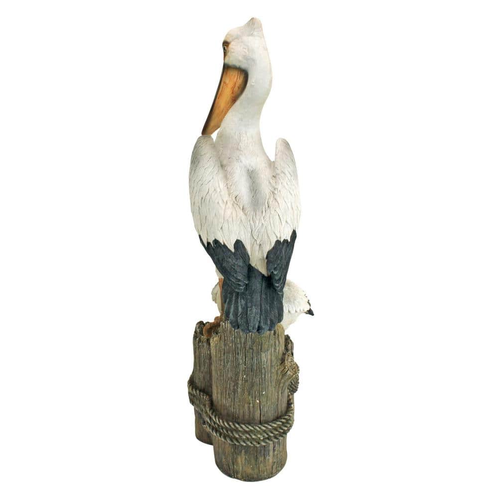 Coastal Pelican Pair on Faux Wood Pilings Statue