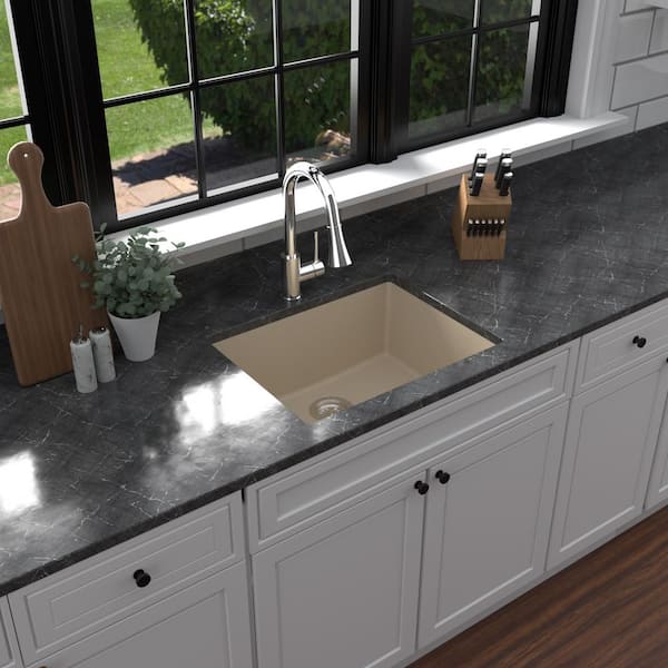 Karran QU- 820 Quartz/Granite 24.38 in Single Bowl Undermount Kitchen Sink in Bisque
