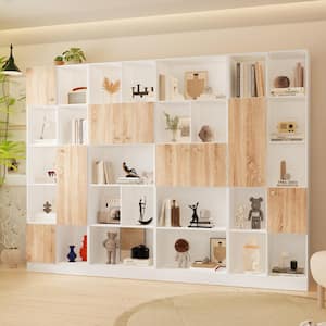 70.8 in. Tall White and Brown Wood 33-Shelf Combo Standard Bookcase Bookshelf Display Cabinet With Doors, Open Shelves