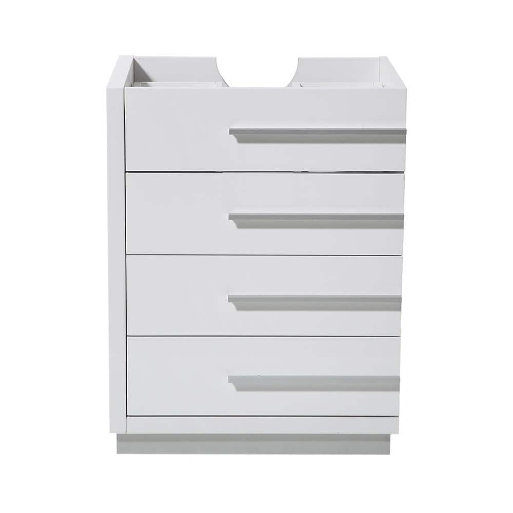 White Engineered Wood Single Bathroom Vanity Base with Drawers