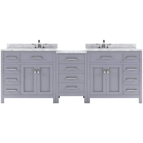 Virtu USA Caroline Parkway 93 in. W x 22 in. D x 35 in. H Double Sink Bath Vanity in Gray with Marble Top