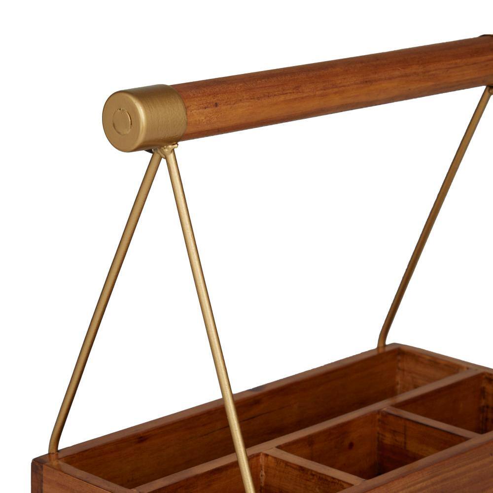 Brown Wood and Gold Metal 6-Bottle Wine Holder