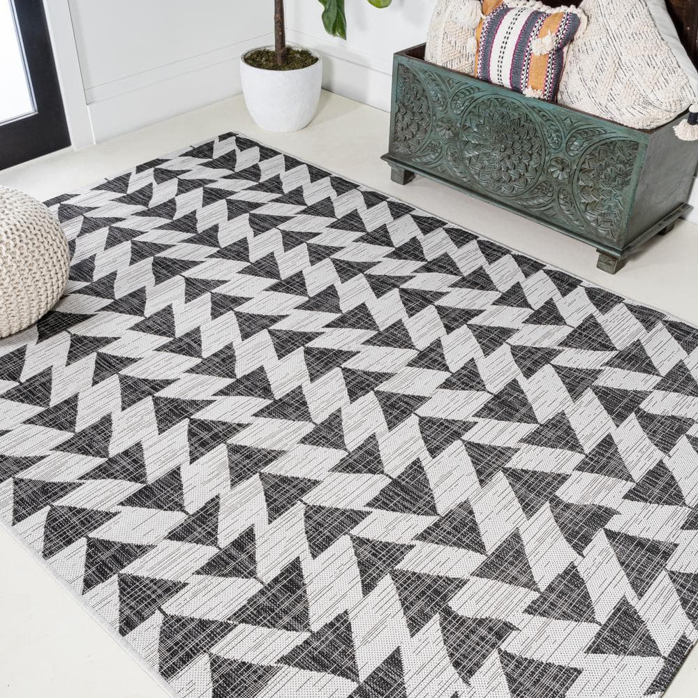 Andratx Ivory and Black Geometric Indoor/Outdoor Rug