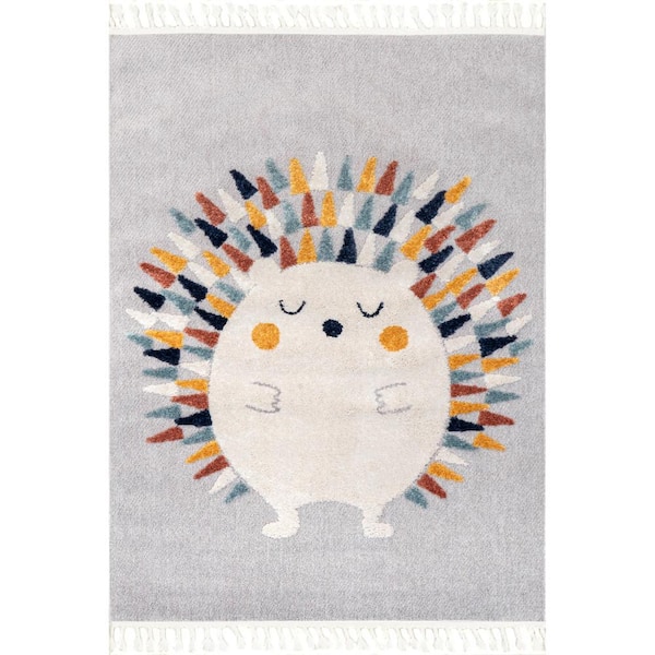 Amiah Hedgehog Multi 3 ft. x 5 ft. High-Low Kids Tasseled Multi Doormat Accent Rug