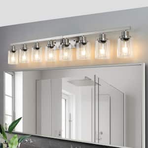 51 in. 8-Light Brushed Nickel Bathroom Vanity Light Fixture with Clear Glass Shades, No Bulbs Included