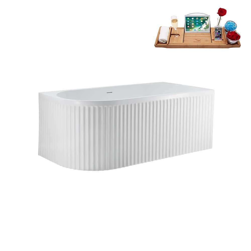 59'' Glossy White Acrylic Freestanding Soaking Bathtub with Polished Gold Drain