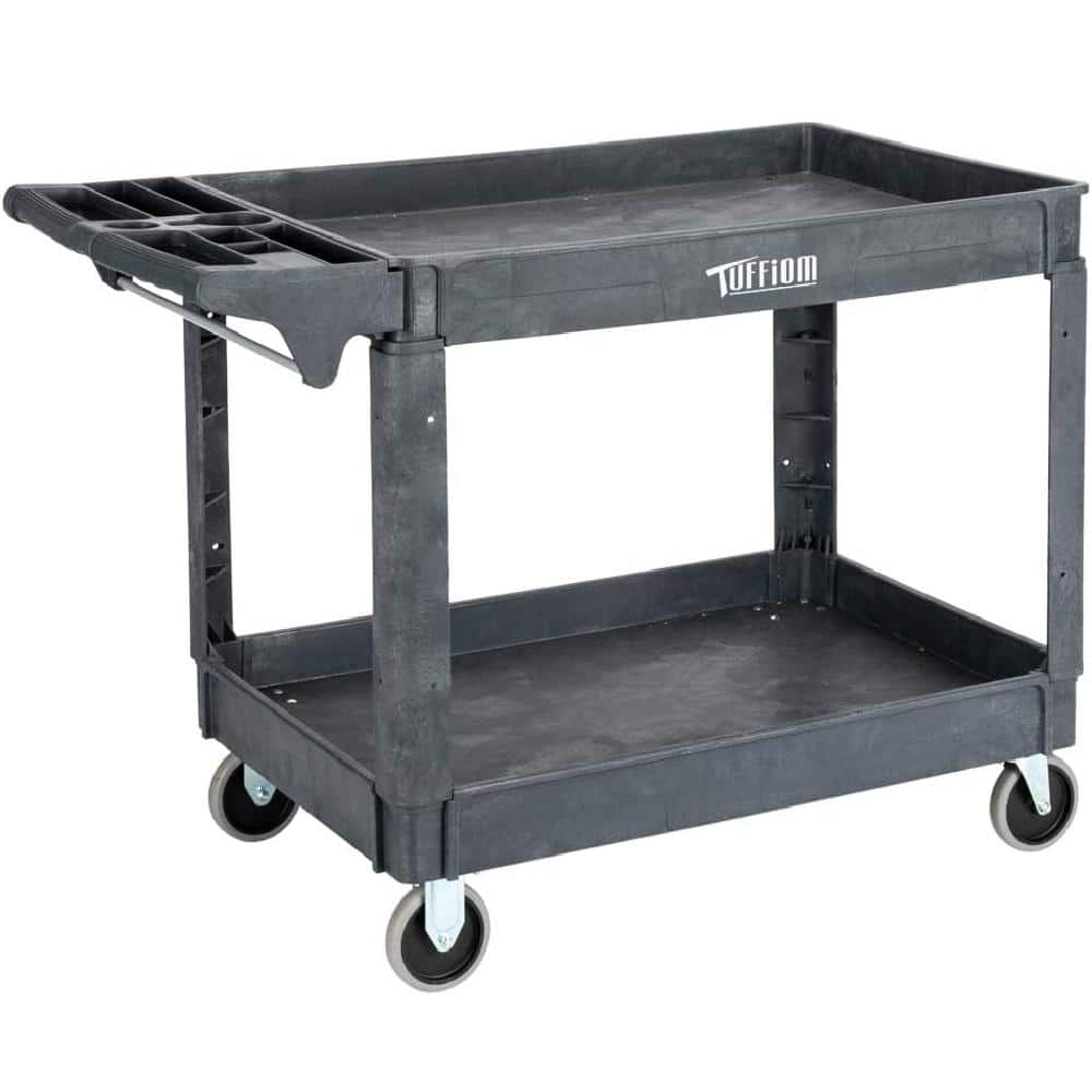 Gray Heavy Duty 2-Tier Plastic Utility Cart with Wheels