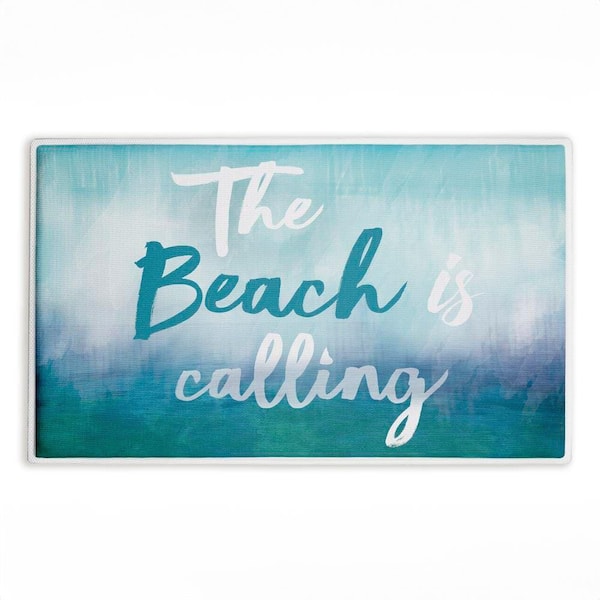 Beach Is Calling Gradient 18 in. x 30 in. Blue Abstract Polyester Blend Rectangle Bath Mat