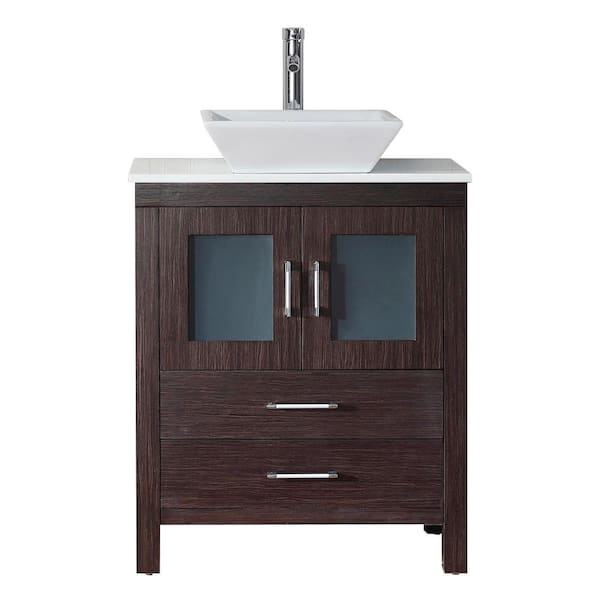 Virtu USA Dior 28 in. W x 18.25 in. D x 33.45 in. H Single Sink Bath Vanity in Espresso with White Stone Top