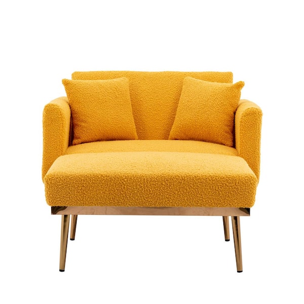 HOMEFUN Modern Mustard Yellow Teddy Fabric Tufted Chaise Lounge