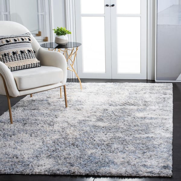 Berber Shag 5 ft. x 8 ft. Ivory/Gray Abstract Modern Area Rug