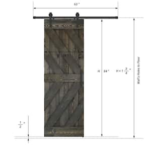 Triple KR Series 28 in. x 84 in. Fully Set Up Ebony Finished Pine Wood Sliding Barn Door With Hardware Kit