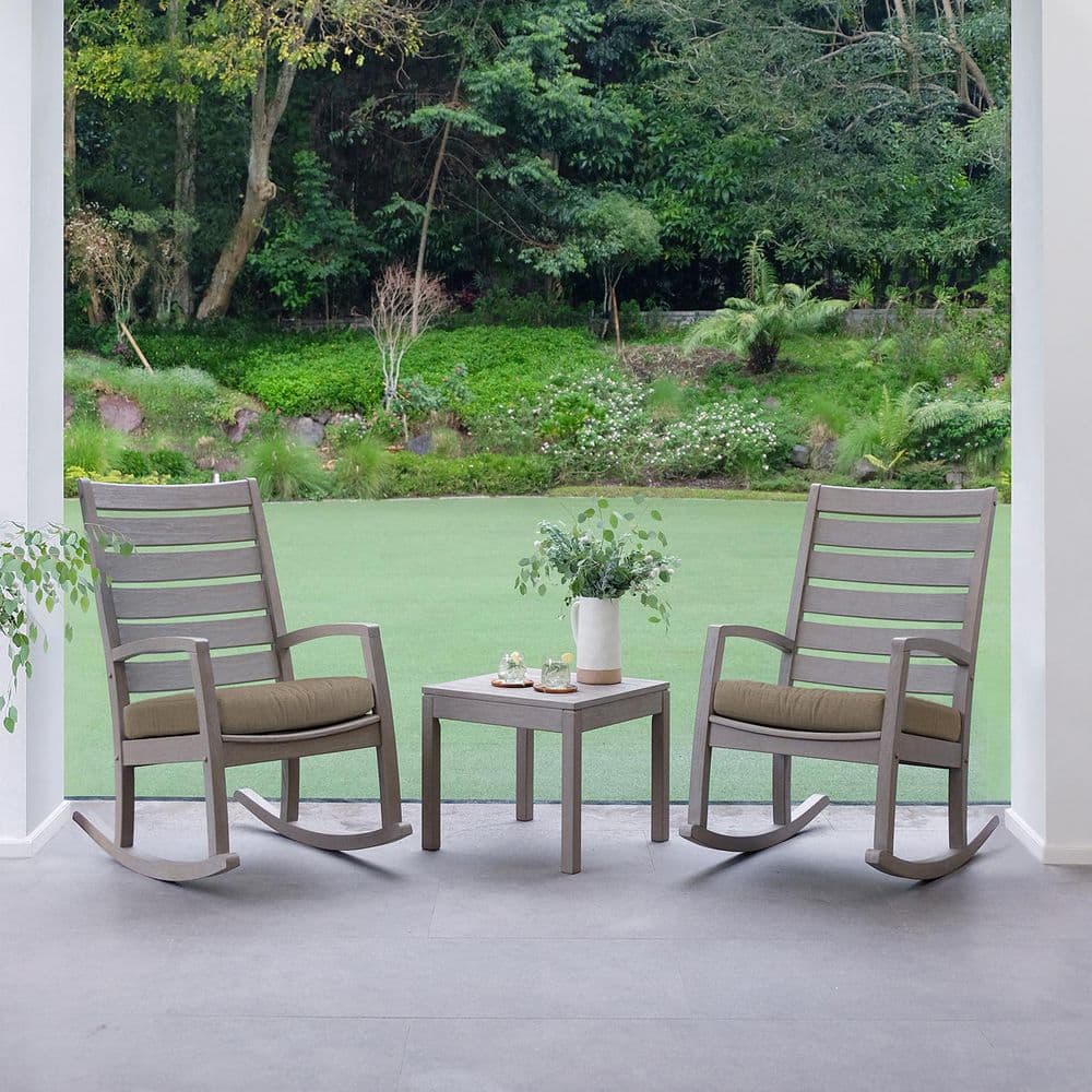 Largo 3-Piece Premium Indonesia Teak Patio Outdoor Conversation Rocking Chair Set with Sunbrella Cast Shale Cushion price history on PriceWatchPro