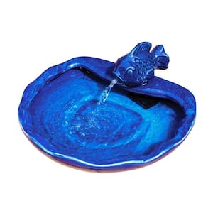 Blue Glazed Ceramic Solar Koi Fountain