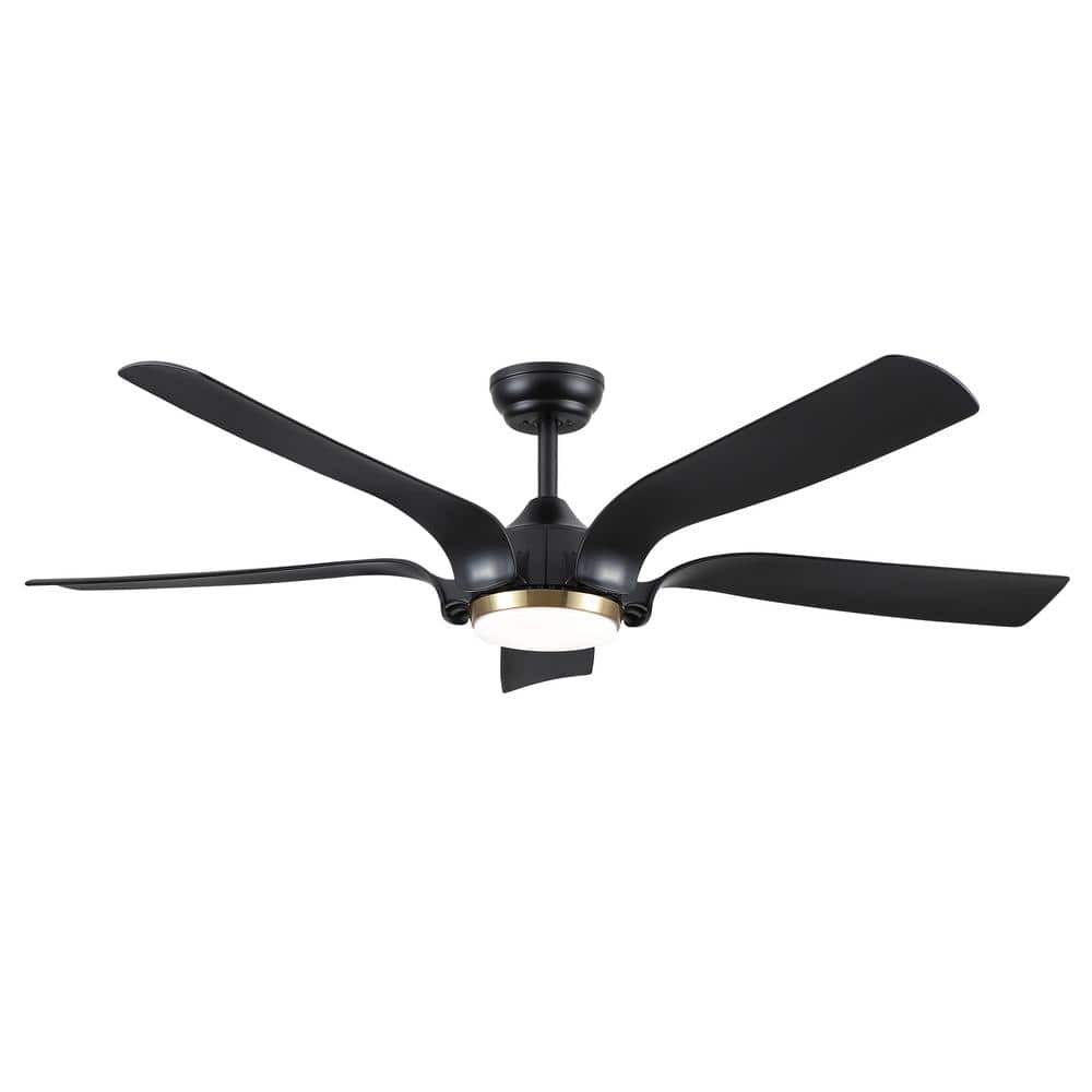 56 in.Integrated LED Indoor Black Ceiling Fan Lighting with 5 ABS Blades an