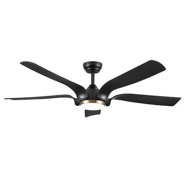 Jushua 56 in.Integrated LED Indoor Black Ceiling Fan Lighting with 5 ABS Blades and APP Control