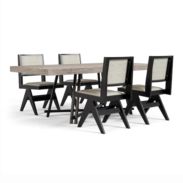 Rufus 5-Piece Rectangular Brown and Black Wood Top Dining Room Set with Metal Trestle Base and Inverted V-Legs (Seats-4)