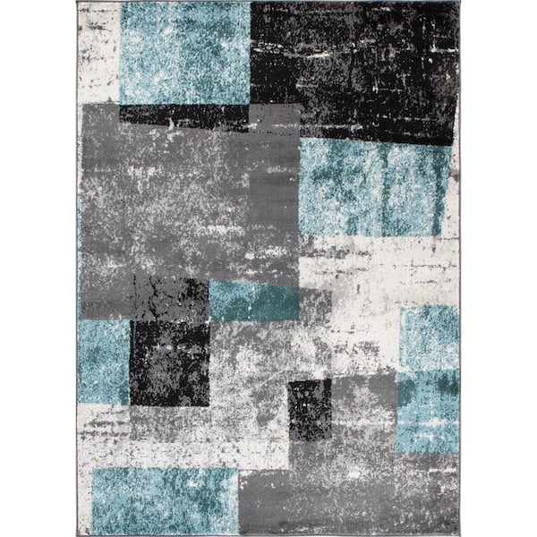 World Rug Gallery Contemporary Abstract Boxes 7'10"x10' Blue Area Rug