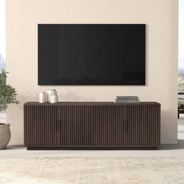 woody press（TH2）32BRN Rolf 84 inch Brown Oval Solid Oak Storage TV Stand with Adjustable