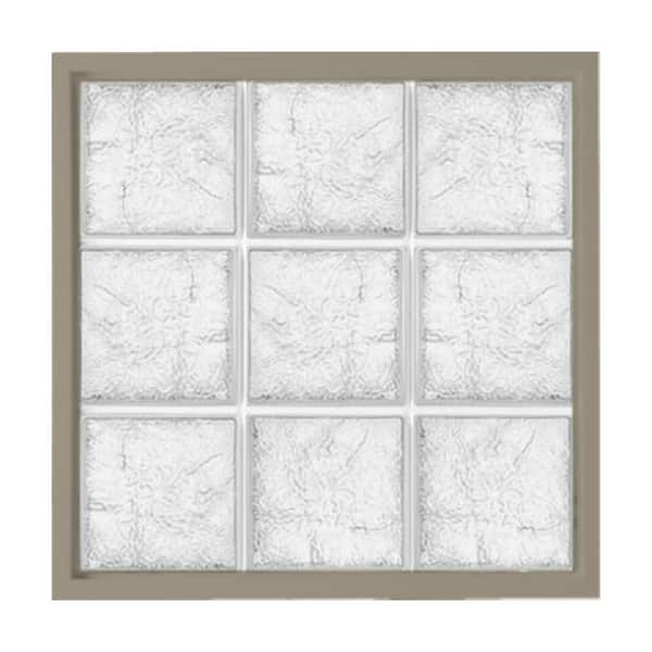 31.5 in. x 24 in. Fixed Driftwood Vinyl Nail Fin Frame Glass Block Window with Ice Pattern Block