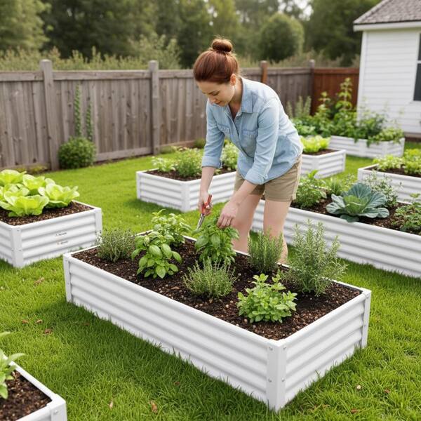 12-Piece White Metal Raised Garden Bed for Flexible Backyard
