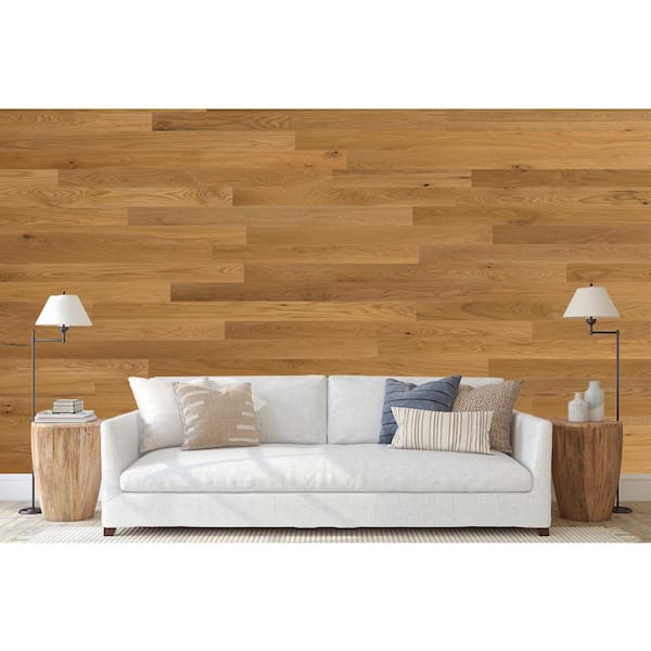 Timberchic 1/8 in. x 4 in. x 12-42 in. Oak Peel and Stick Gold Wooden Decorative Wall Paneling (20 sq. ft./Box)