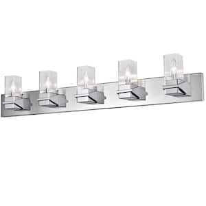 Veronica 40 in. 5 Light Polished Chrome Vanity Light with Clear Glass Shade