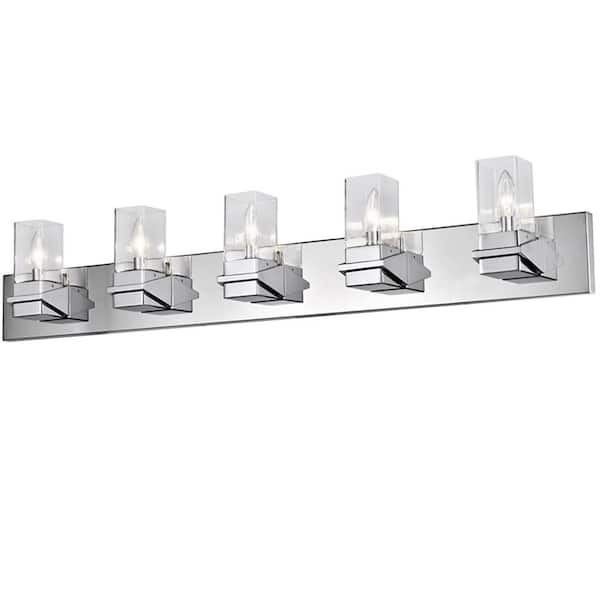 Dainolite Veronica 40 in. 5 Light Polished Chrome Vanity Light with Clear Glass Shade