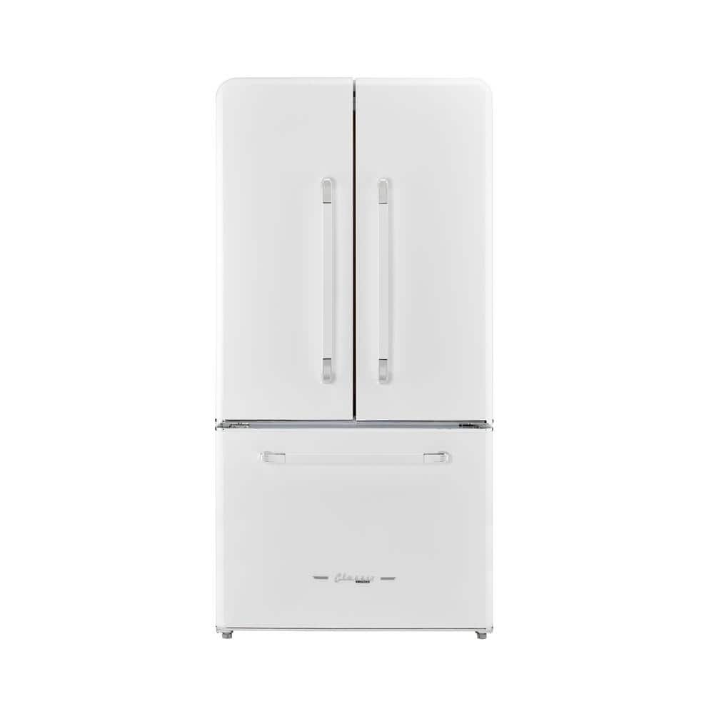 Classic Retro 36 in 21.4 cu. ft. 3-door French Door Refrigerator with Ice Maker in Marshmallow White, Counter Depth