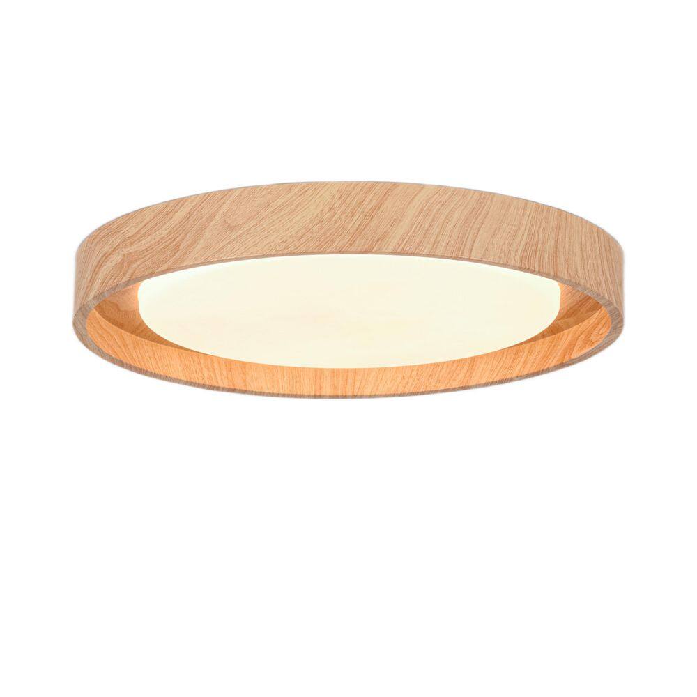 Hayden 19.7 in. W 1-Light Drum Farmhouse Brown Wood-Grained LED Semi-Flush Mount Ceiling Light price history on PriceWatchPro