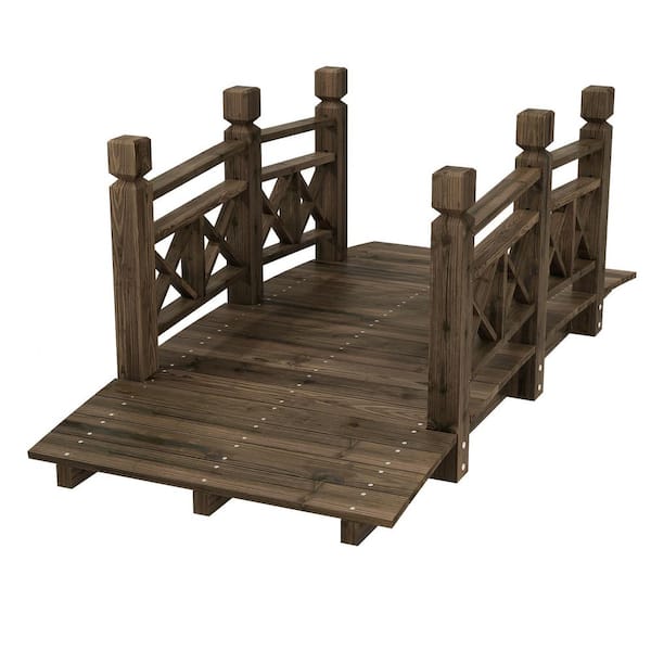 Kingdely 5 ft. Decorative Wooden Garden Bridge Arch Bridge with Railings for Outdoor, Backyard, Lawn, Farm Garden Decor