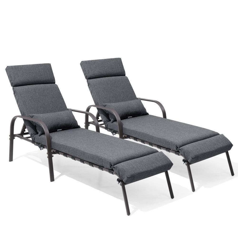 2-Piece Metal Outdoor Chaise Lounge with Adjustable Armrest Chaise Lounge Chairs Pillows and Cushions in Dark Gray price history on PriceWatchPro